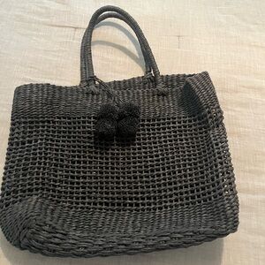 btb Black Woven Beach Tote Bag